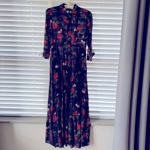 Zara woman floral print maxi shirt dress XS